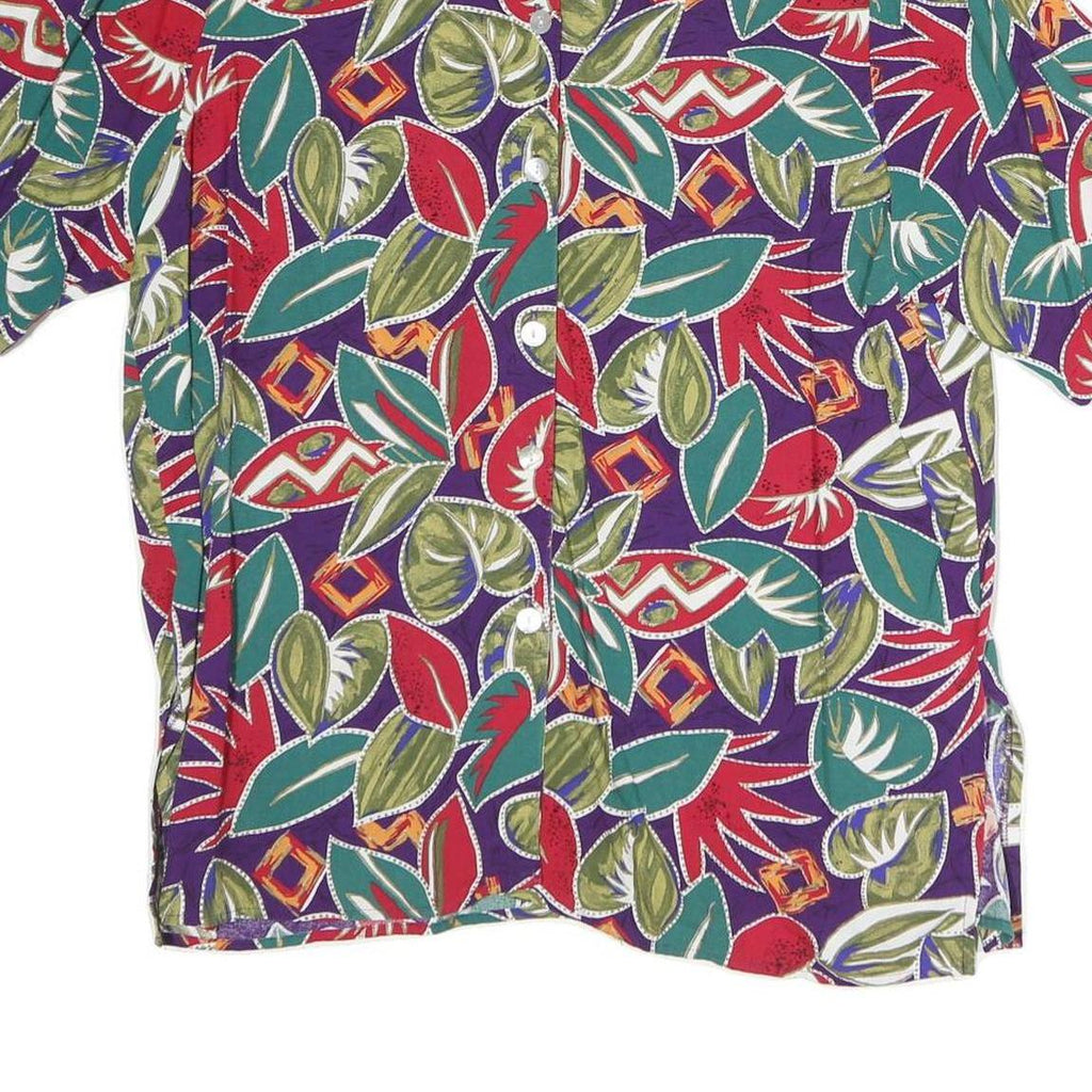 Womens Purple & Red Printed Button Shirt Short Sleeve L Polyester Blend Casual