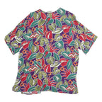 Womens Purple & Red Printed Button Shirt Short Sleeve L Polyester Blend Casual