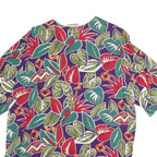 Womens Purple & Red Printed Button Shirt Short Sleeve L Polyester Blend Casual