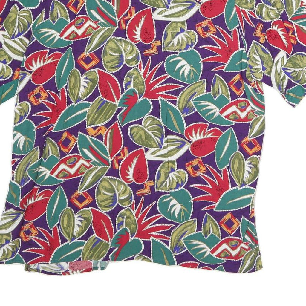 Womens Purple & Red Printed Button Shirt Short Sleeve L Polyester Blend Casual
