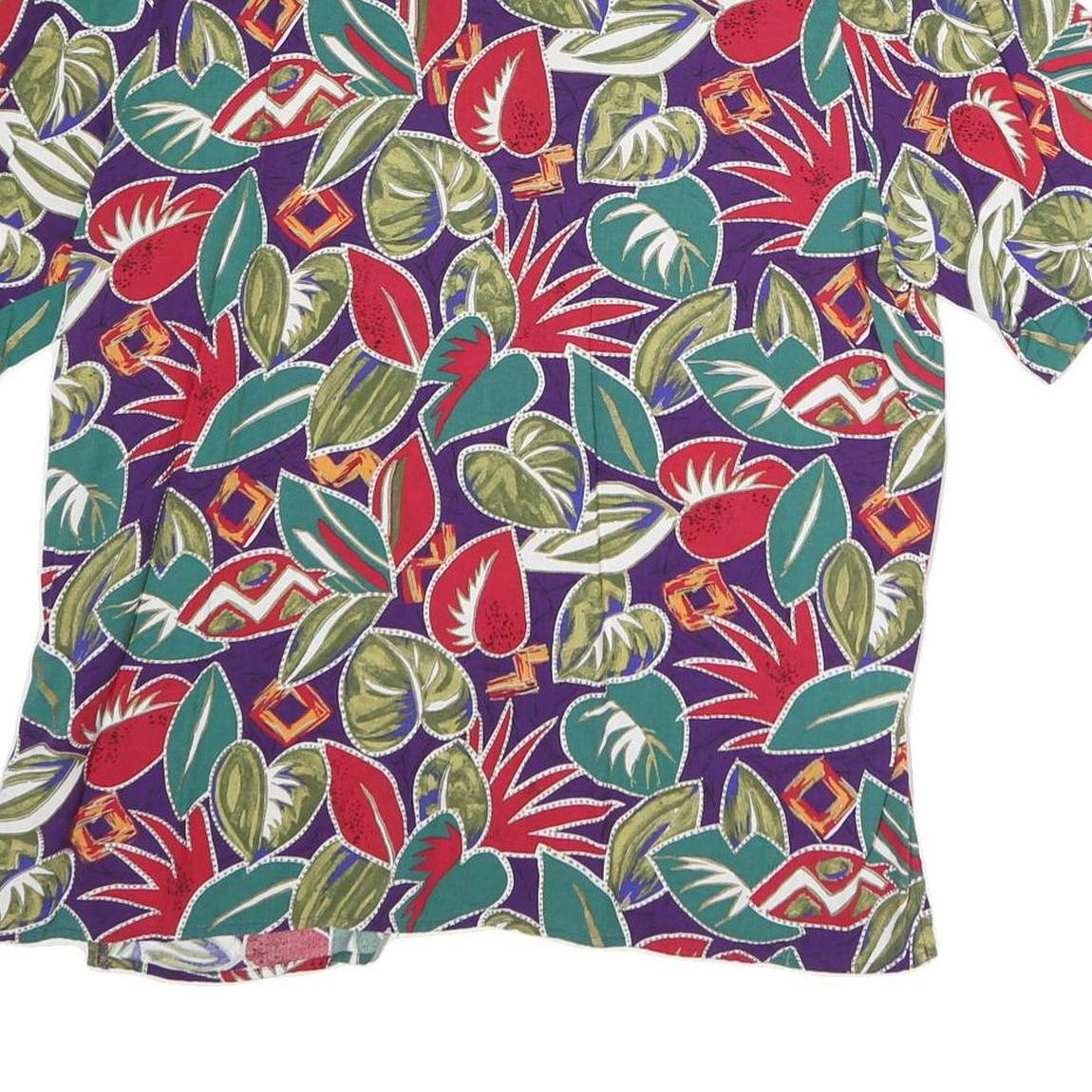 Womens Purple & Red Printed Button Shirt Short Sleeve L Polyester Blend Casual
