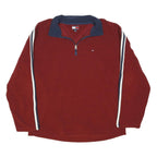 TOMMY HILFIGER Mens Red Pullover Patterned Quarter Zip Jumper L Sports Casual