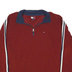 TOMMY HILFIGER Mens Red Pullover Patterned Quarter Zip Jumper L Sports Casual