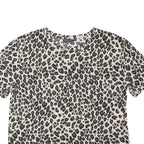 M&S Womens Cream & Brown Leopard Print Basic Top Short Sleeve Round Neck UK 12
