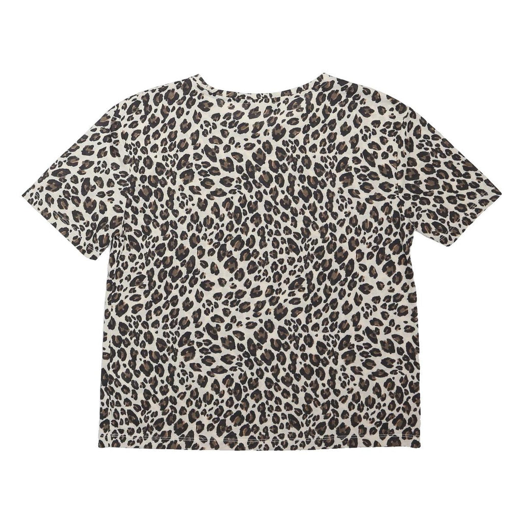 M&S Womens Cream & Brown Leopard Print Basic Top Short Sleeve Round Neck UK 12