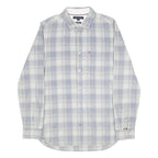 TOMMY HILFIGER Mens Blue & Grey Check Shirt M Classic Cotton Long Sleeve Casual