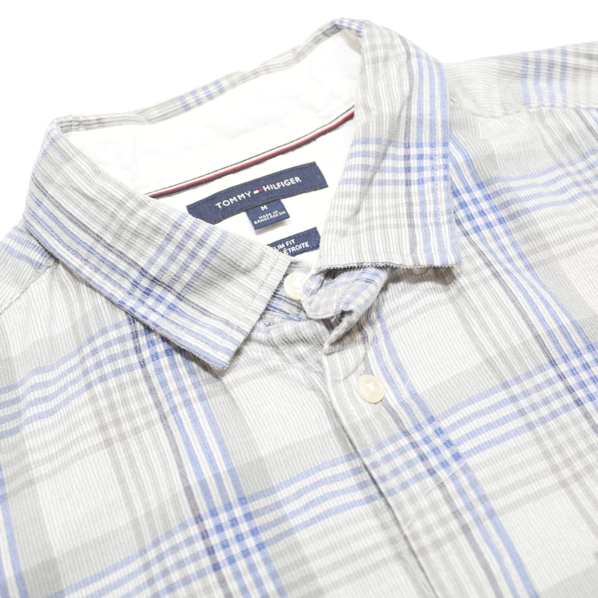 TOMMY HILFIGER Mens Blue & Grey Check Shirt M Classic Cotton Long Sleeve Casual