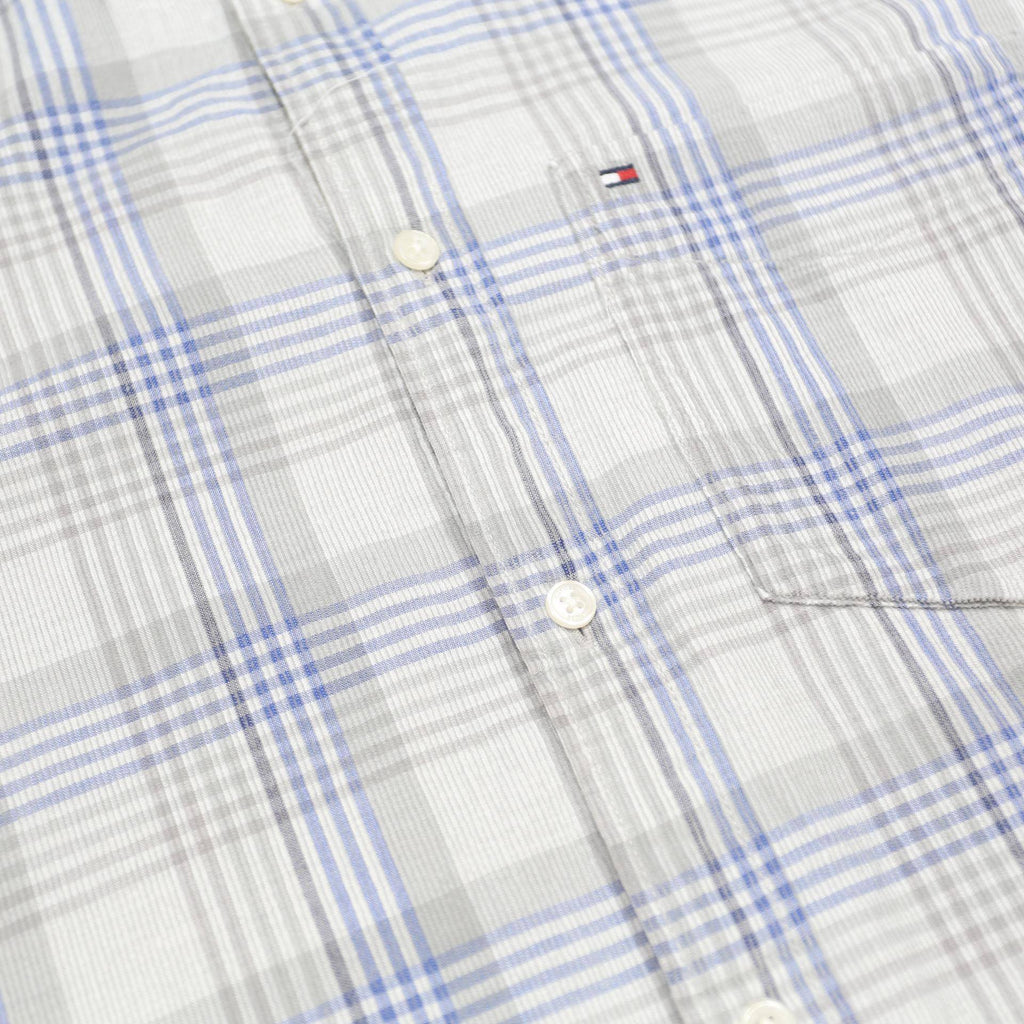 TOMMY HILFIGER Mens Blue & Grey Check Shirt M Classic Cotton Long Sleeve Casual