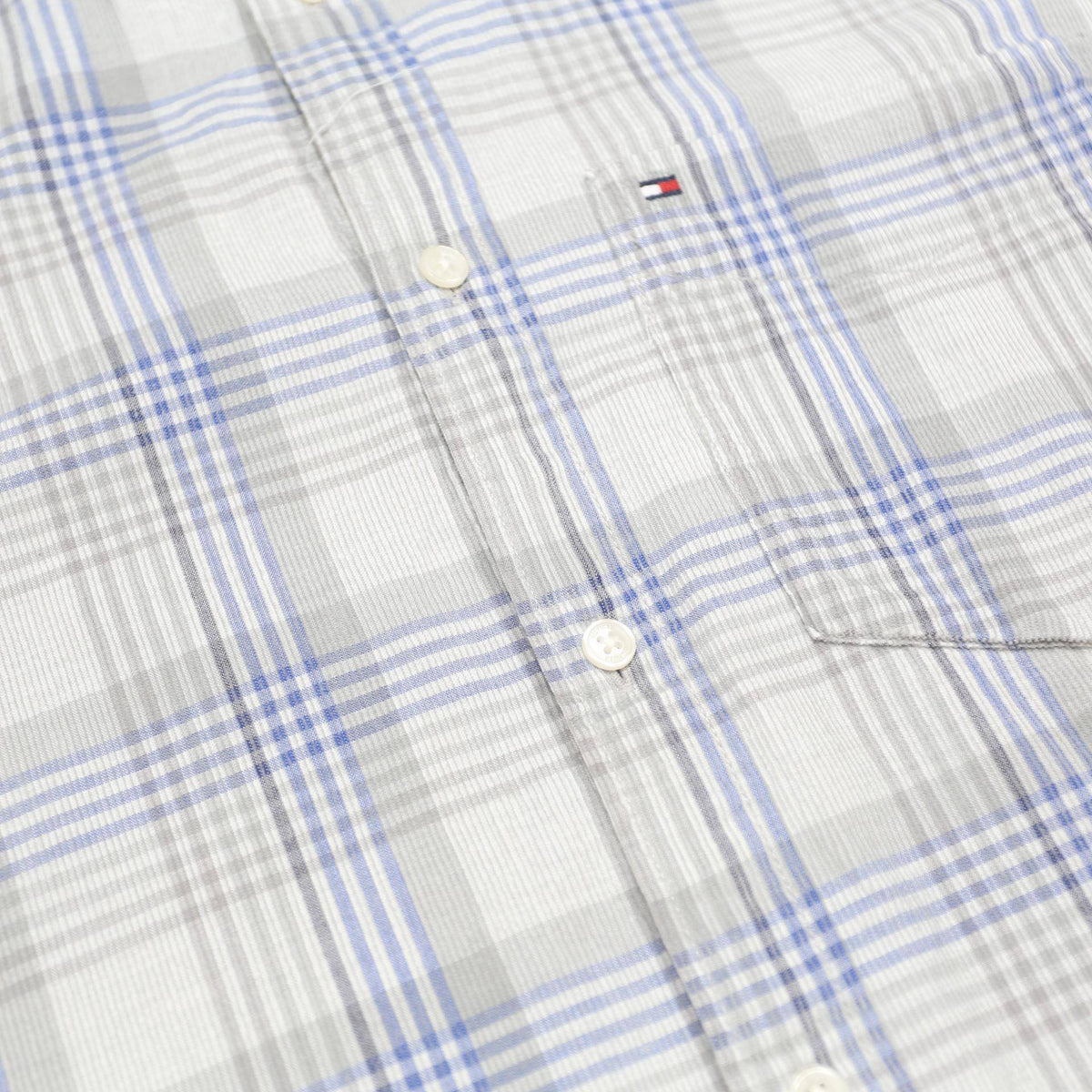 TOMMY HILFIGER Mens Blue & Grey Check Shirt M Classic Cotton Long Sleeve Casual