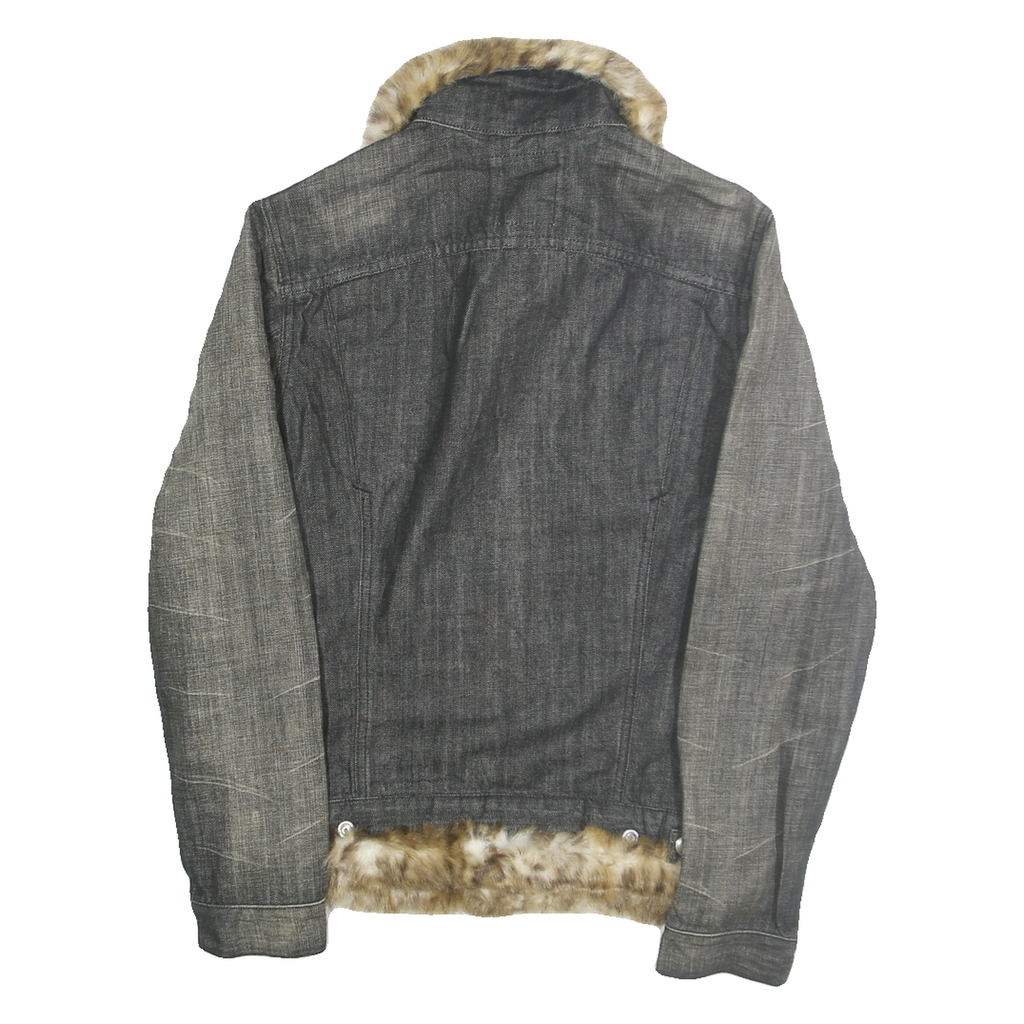 LEVI'S Womens Black Denim Faux Fur Collar Cotton Jacket S Plain Button