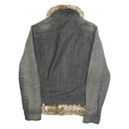 LEVI'S Womens Black Denim Faux Fur Collar Cotton Jacket S Plain Button