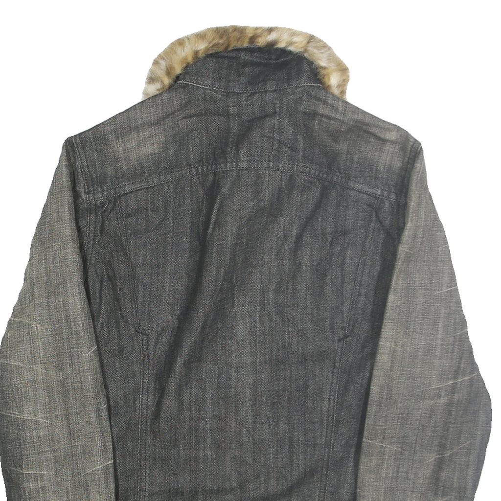 LEVI'S Womens Black Denim Faux Fur Collar Cotton Jacket S Plain Button