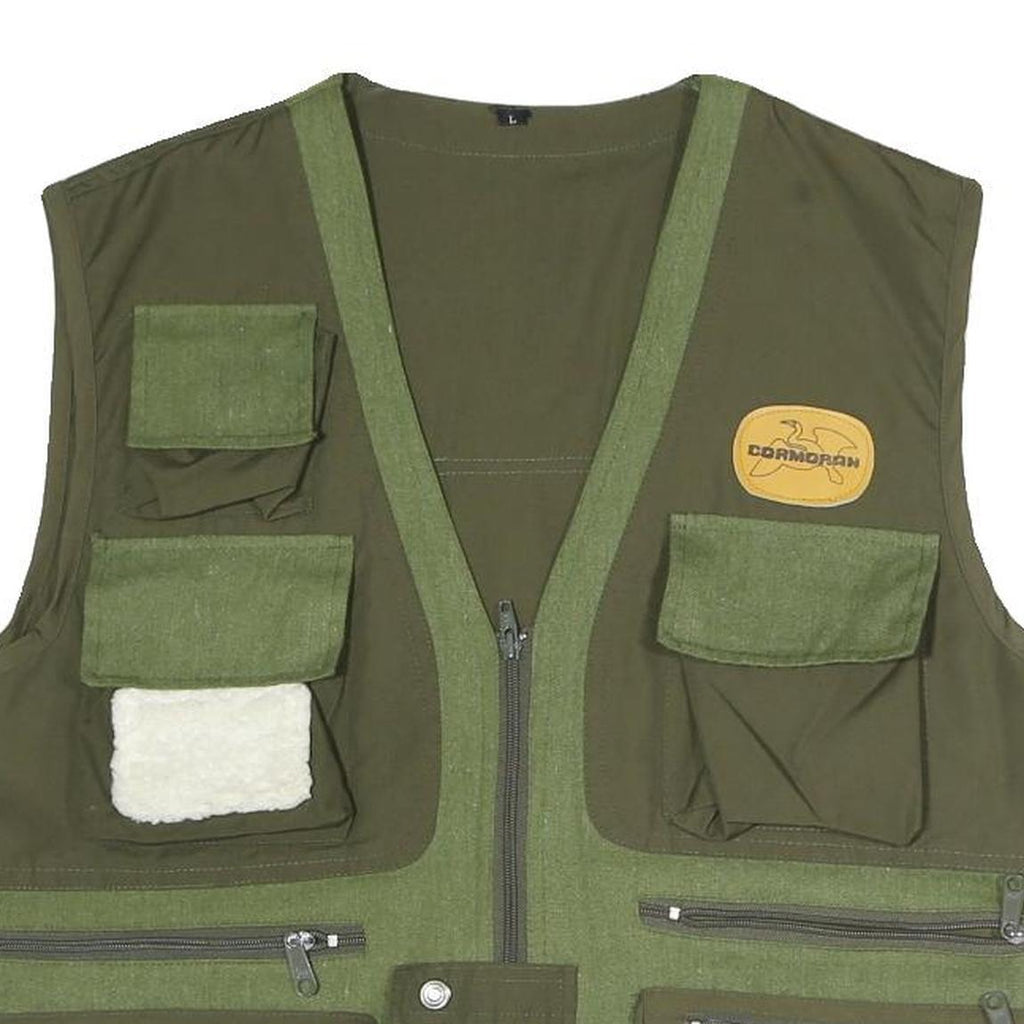CORMORAN Mens Green & Olive Outdoor Waistcoat L Polyester Blend Woven Plain Zip