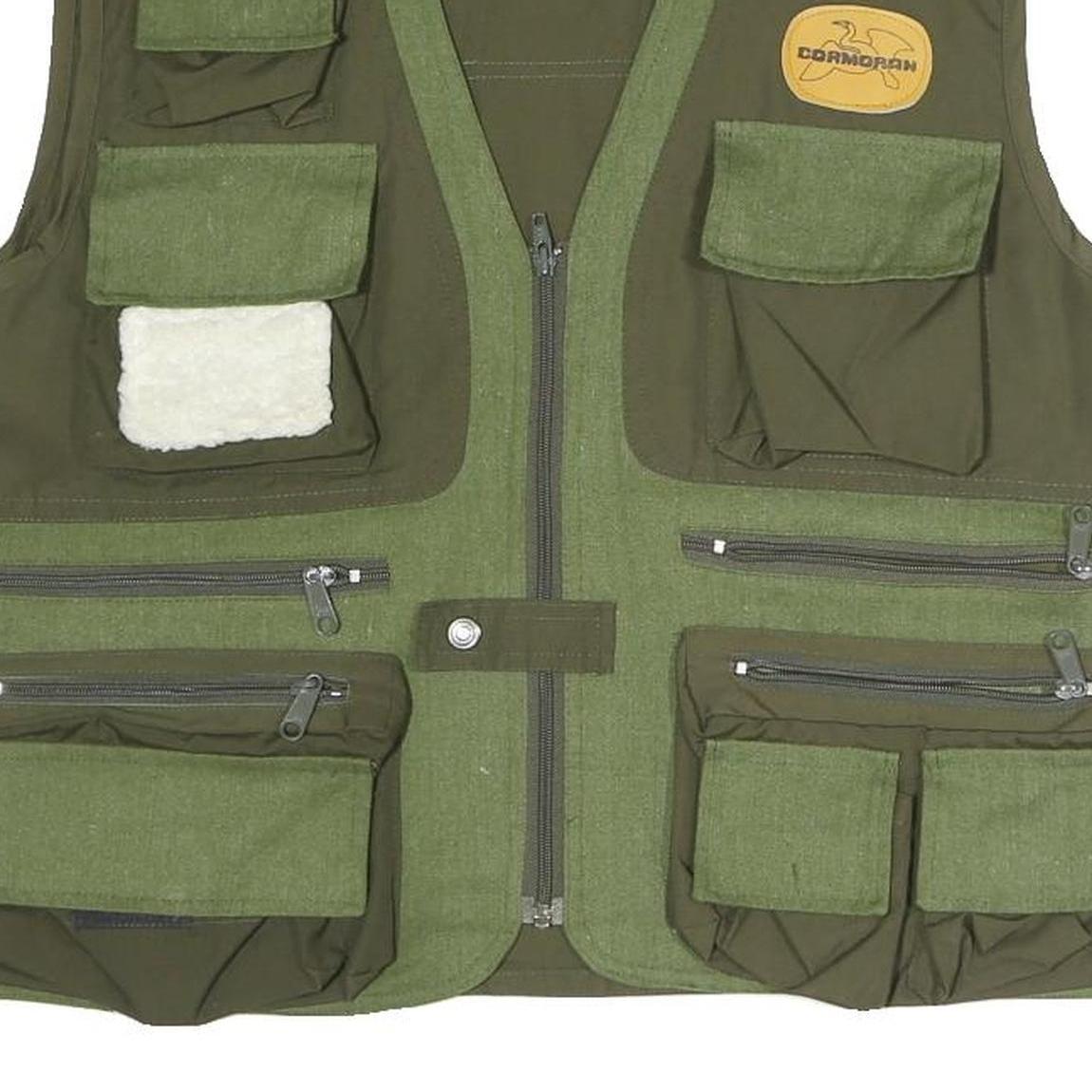 CORMORAN Mens Green & Olive Outdoor Waistcoat L Polyester Blend Woven Plain Zip