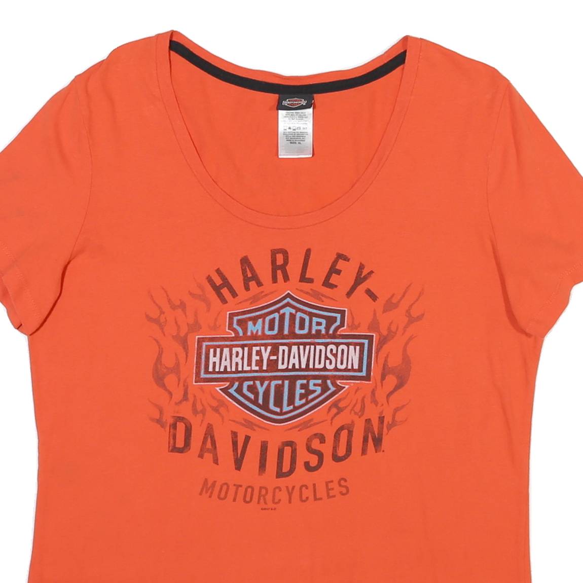 HARLEY DAVIDSON Womens Orange Graphic T-Shirt XL Short Sleeve Scoop Neck Cotton