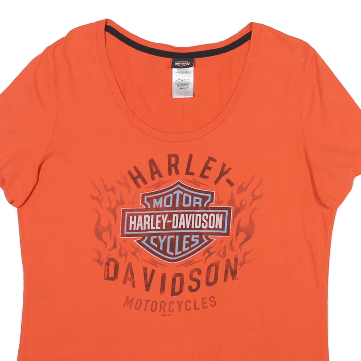 HARLEY DAVIDSON Womens Orange Graphic T-Shirt XL Short Sleeve Scoop Neck Cotton