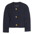 Womens Navy Blue Button Jacket M Polyester Plain Elegant Classic Style