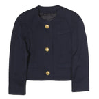 Womens Navy Blue Button Jacket M Polyester Plain Elegant Classic Style