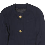 Womens Navy Blue Button Jacket M Polyester Plain Elegant Classic Style