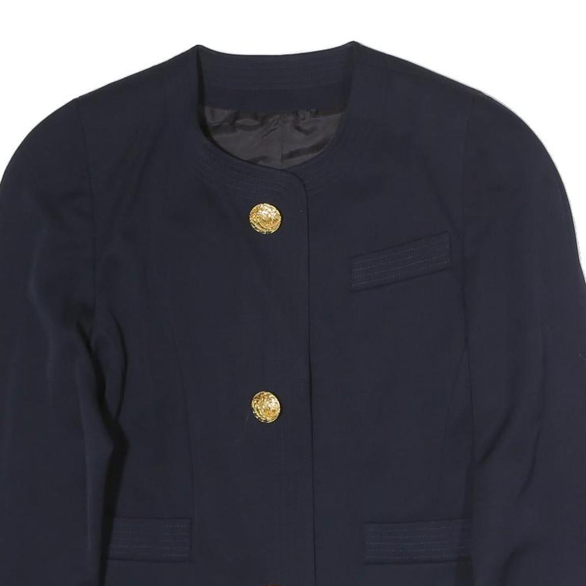 Womens Navy Blue Button Jacket M Polyester Plain Elegant Classic Style
