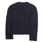 Womens Navy Blue Button Jacket M Polyester Plain Elegant Classic Style
