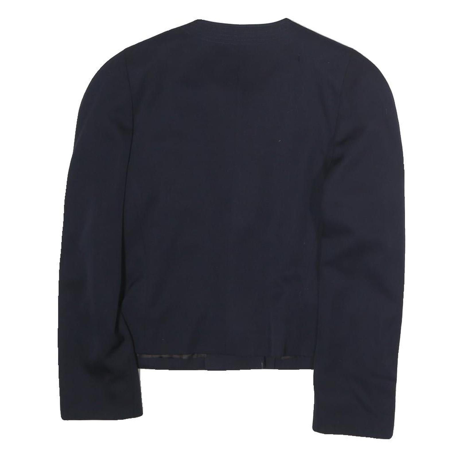Womens Navy Blue Button Jacket M Polyester Plain Elegant Classic Style