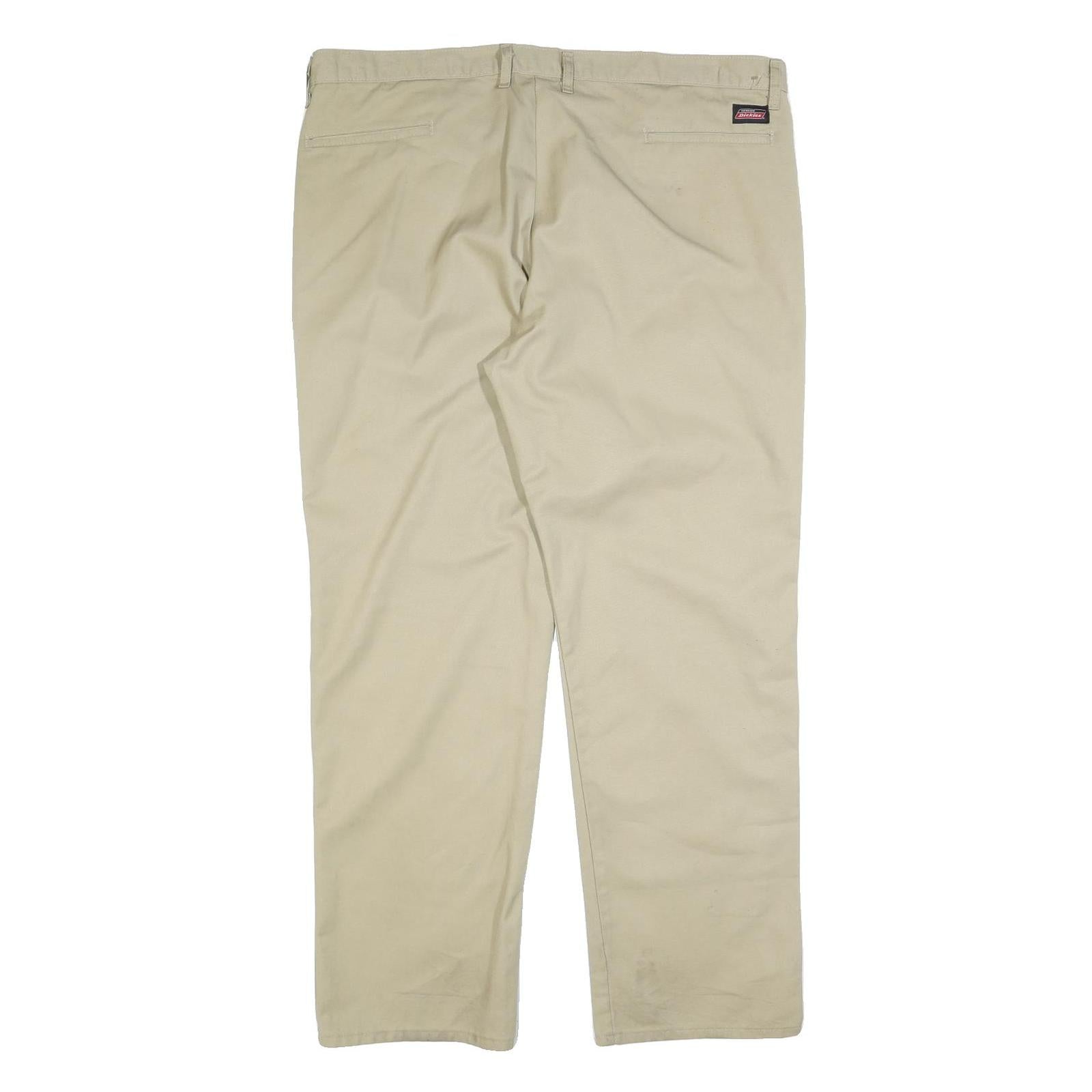 DICKIES Mens Regular Fit Beige Cotton Blend Trousers W40 L32 Workwear Zip
