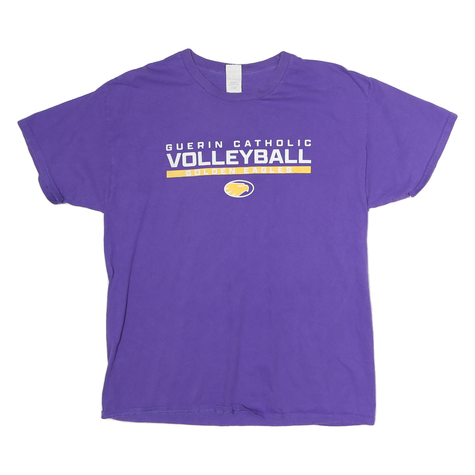 HANES Mens Purple Guerin Catholic Volleyball Graphic T-Shirt L Short Sleeve Crew