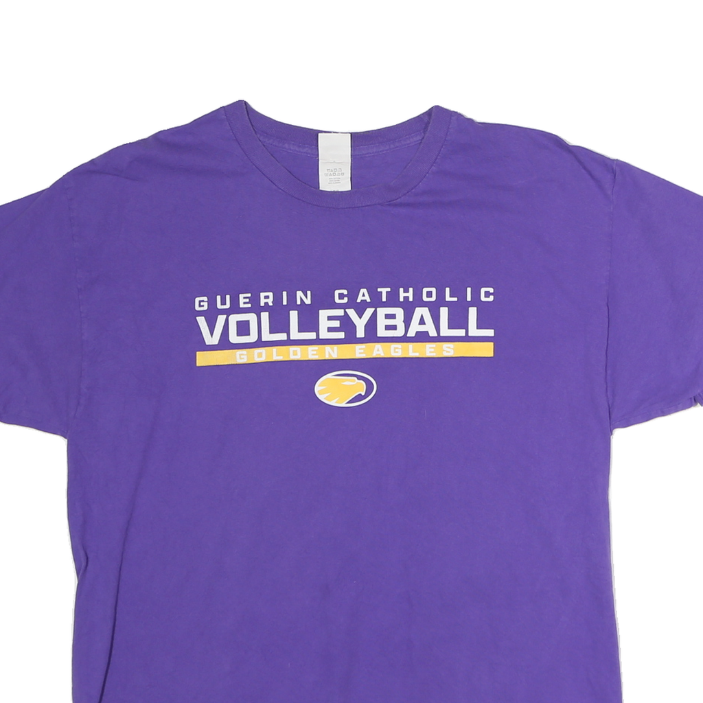 HANES Mens Purple Guerin Catholic Volleyball Graphic T-Shirt L Short Sleeve Crew