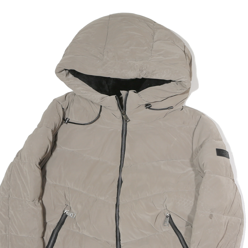 DKNY Womens Beige Jacket M Polyester Blend Plain Hooded Zip Casual Outerwear