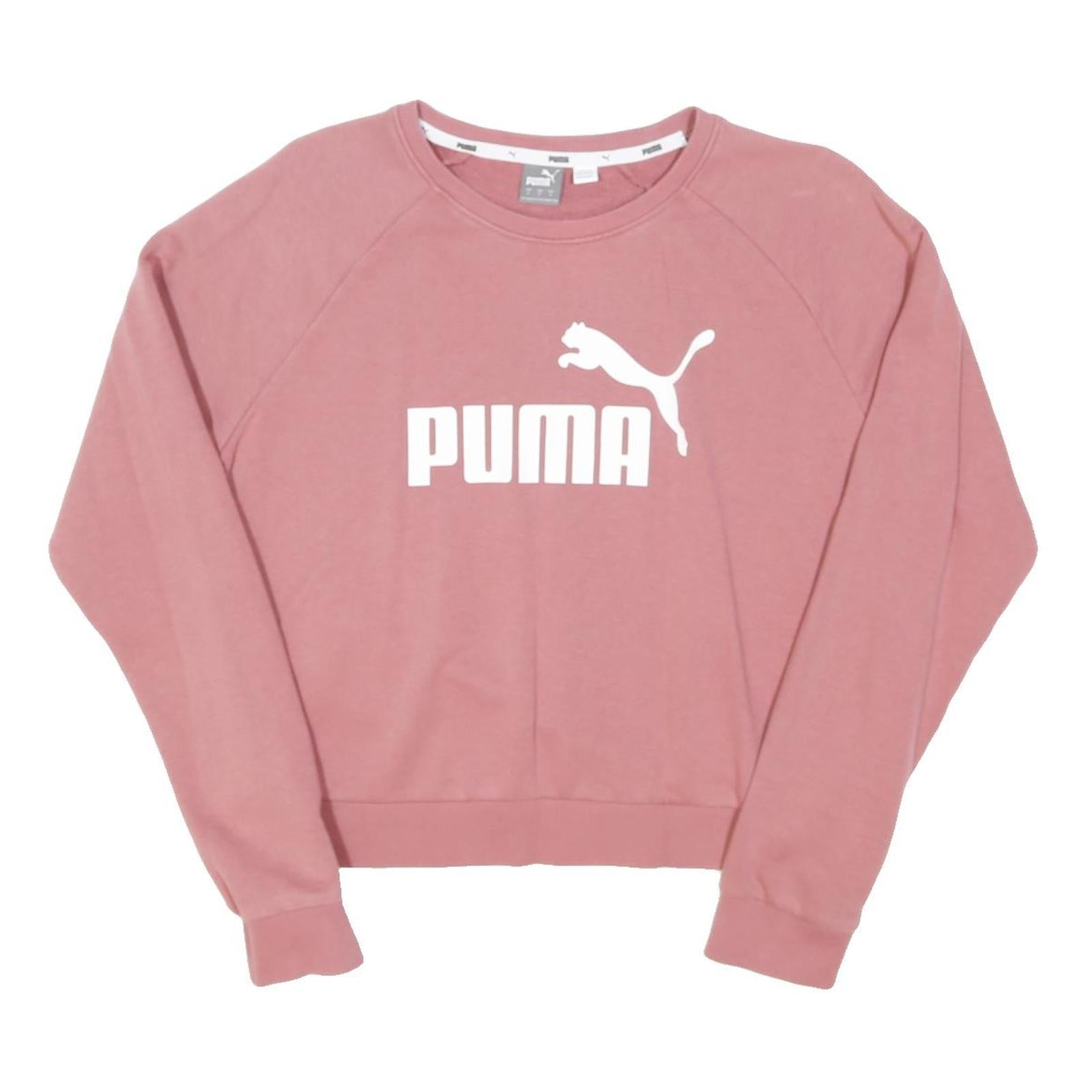 PUMA Womens Pink Cotton Blend Crew Neck UK 12 Sweatshirt Logo Print Casual
