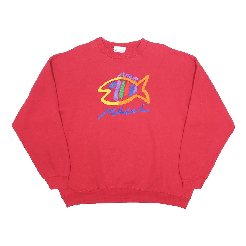 SGT. LEISURE Womens Red Embroidered Fish Crew Neck XL Cotton Blend Sweatshirt
