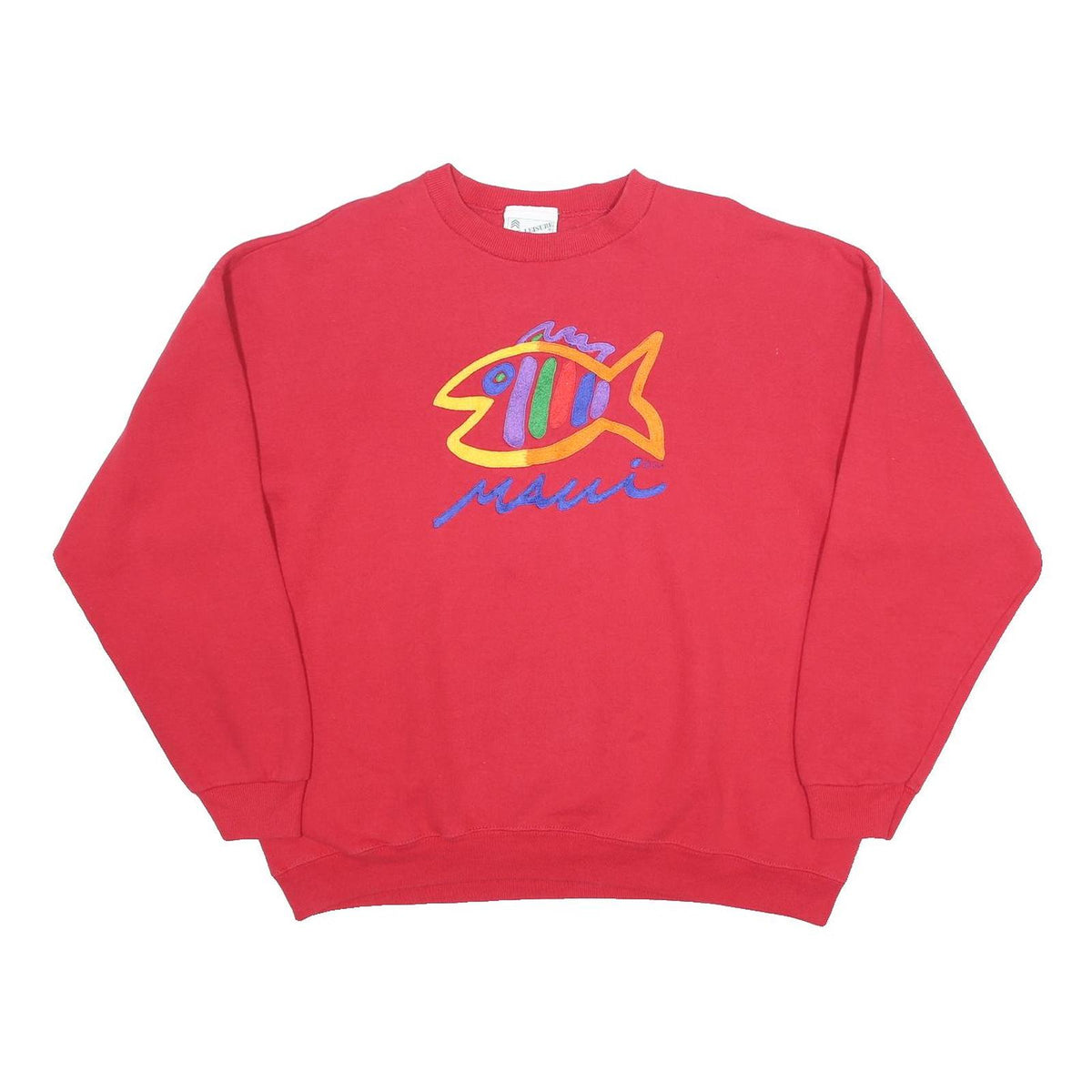 SGT. LEISURE Womens Red Embroidered Fish Crew Neck XL Cotton Blend Sweatshirt
