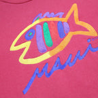SGT. LEISURE Womens Red Embroidered Fish Crew Neck XL Cotton Blend Sweatshirt