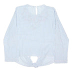 M&S Womens Blue & White Printed Tie Front Top Long Sleeve Round Neck Embroidered