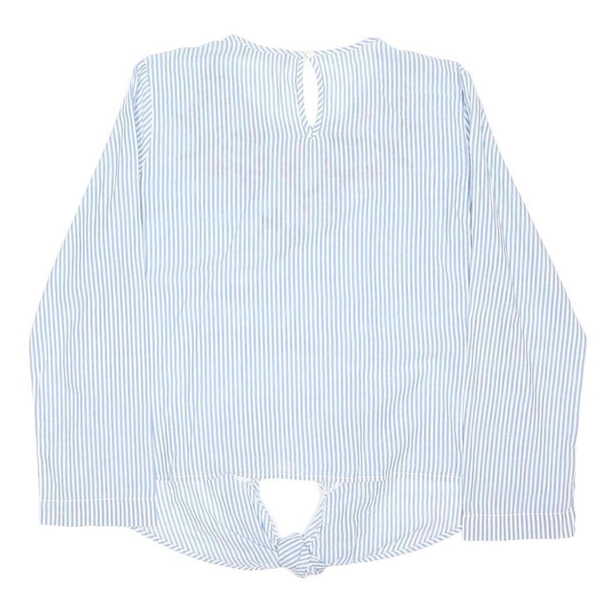 M&S Womens Blue & White Printed Tie Front Top Long Sleeve Round Neck Embroidered