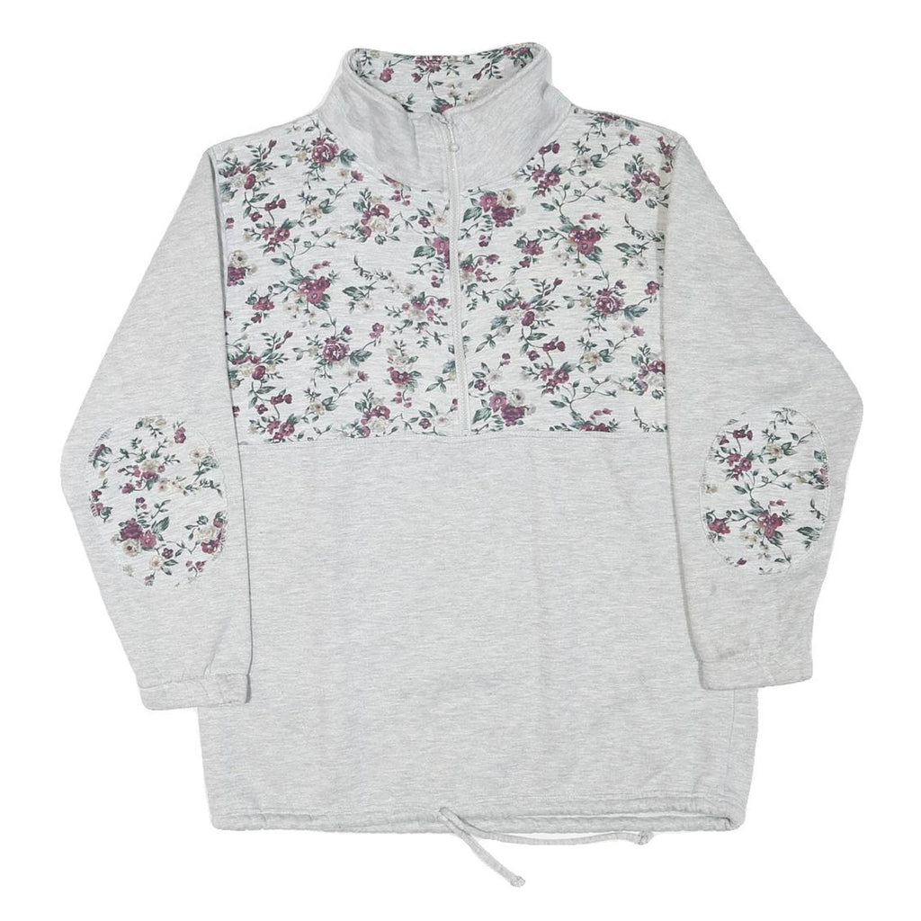 Womens Grey Floral Print Half Zip Sweatshirt M Cotton Blend Casual Style