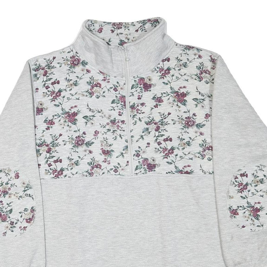Womens Grey Floral Print Half Zip Sweatshirt M Cotton Blend Casual Style