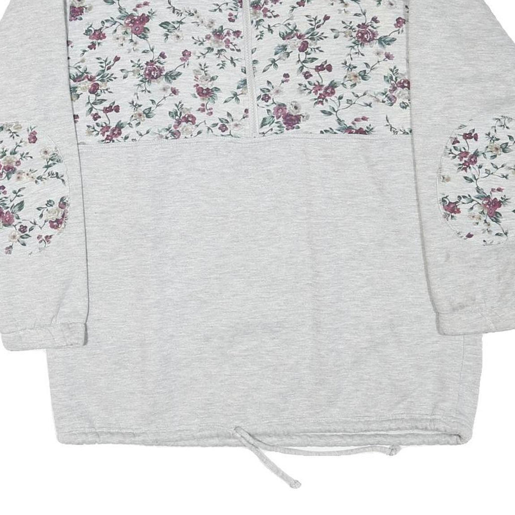 Womens Grey Floral Print Half Zip Sweatshirt M Cotton Blend Casual Style