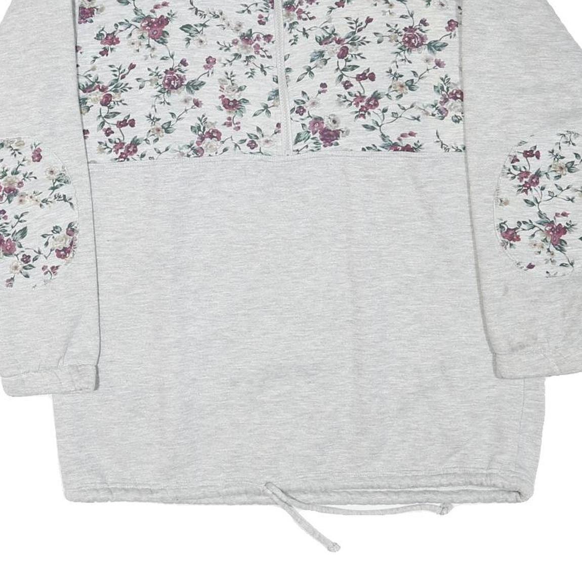 Womens Grey Floral Print Half Zip Sweatshirt M Cotton Blend Casual Style