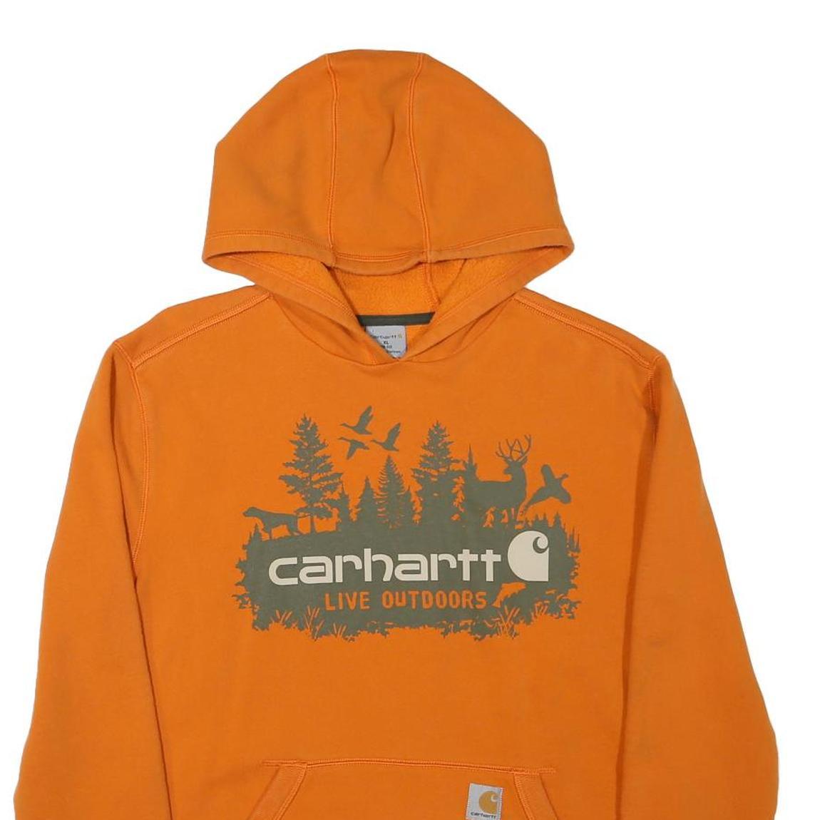 CARHARTT Boys Orange Live Outdoors Pullover Hoodie XL Cotton Blend
