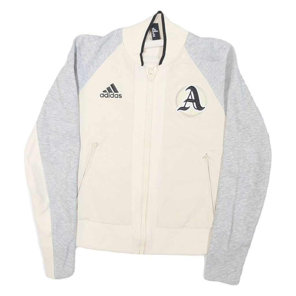 ADIDAS Womens Cream & Grey Colourblock Cotton Blend Coach Jacket M Jersey Zip
