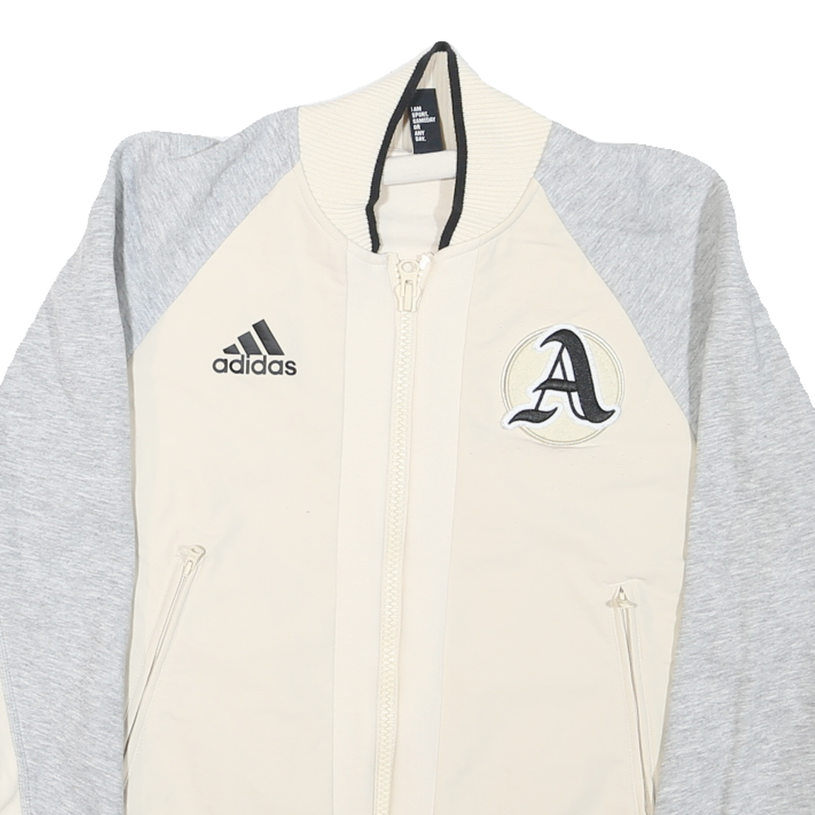 ADIDAS Womens Cream & Grey Colourblock Cotton Blend Coach Jacket M Jersey Zip