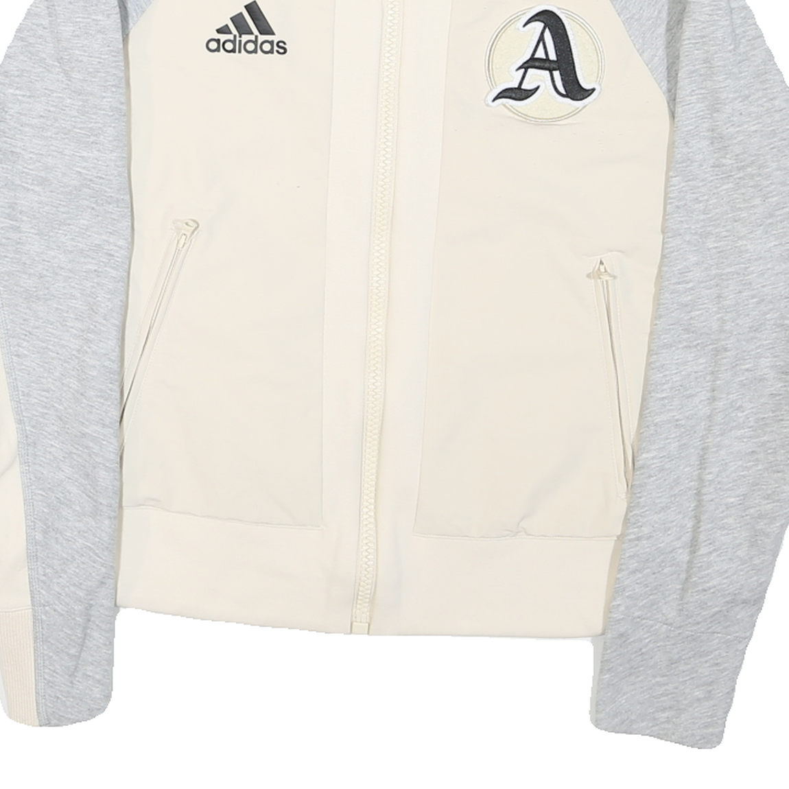 ADIDAS Womens Cream & Grey Colourblock Cotton Blend Coach Jacket M Jersey Zip