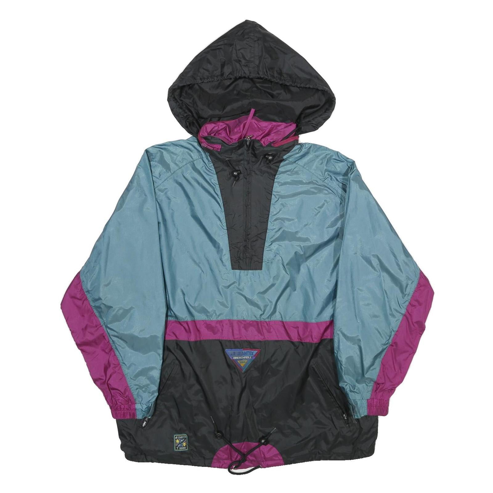 JEANTEX Mens Blue & Purple Nylon Hooded Pullover Jacket M Lightweight Sportswear