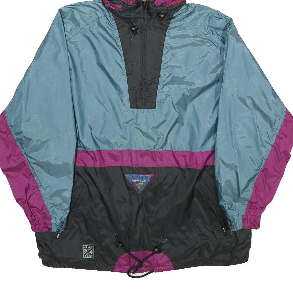 JEANTEX Mens Blue & Purple Nylon Hooded Pullover Jacket M Lightweight Sportswear