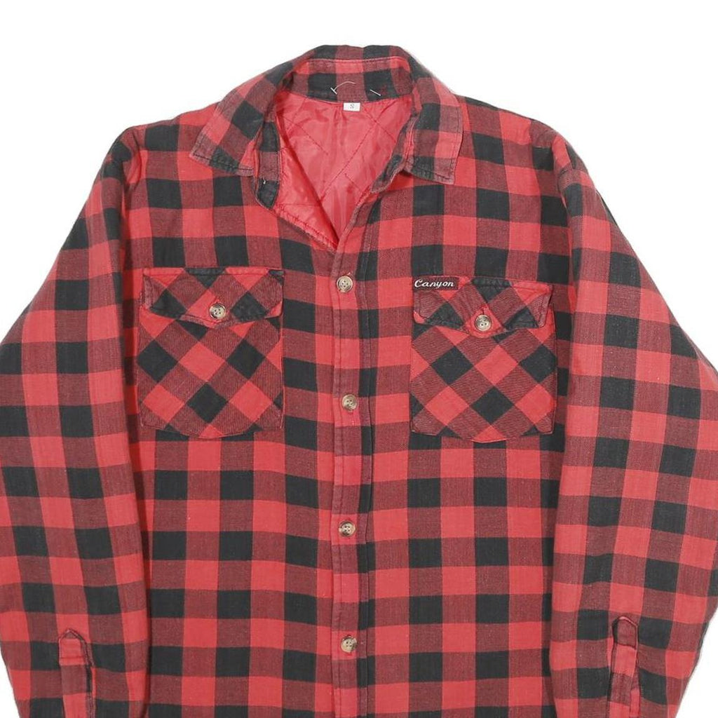 CANYON Mens Red & Black Check Shirt S Button Flannel Casual Cotton Blend