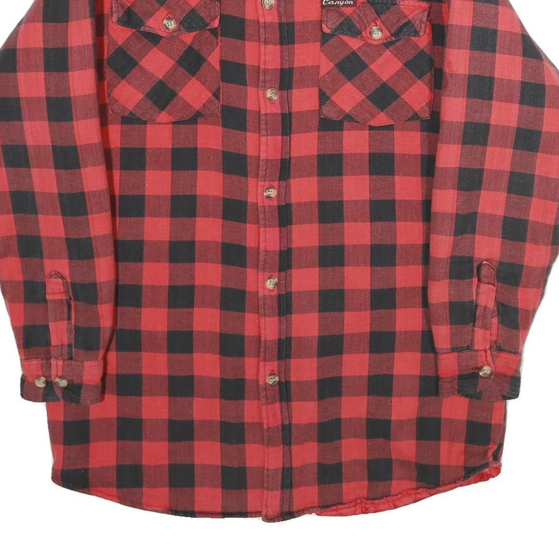 CANYON Mens Red & Black Check Shirt S Button Flannel Casual Cotton Blend