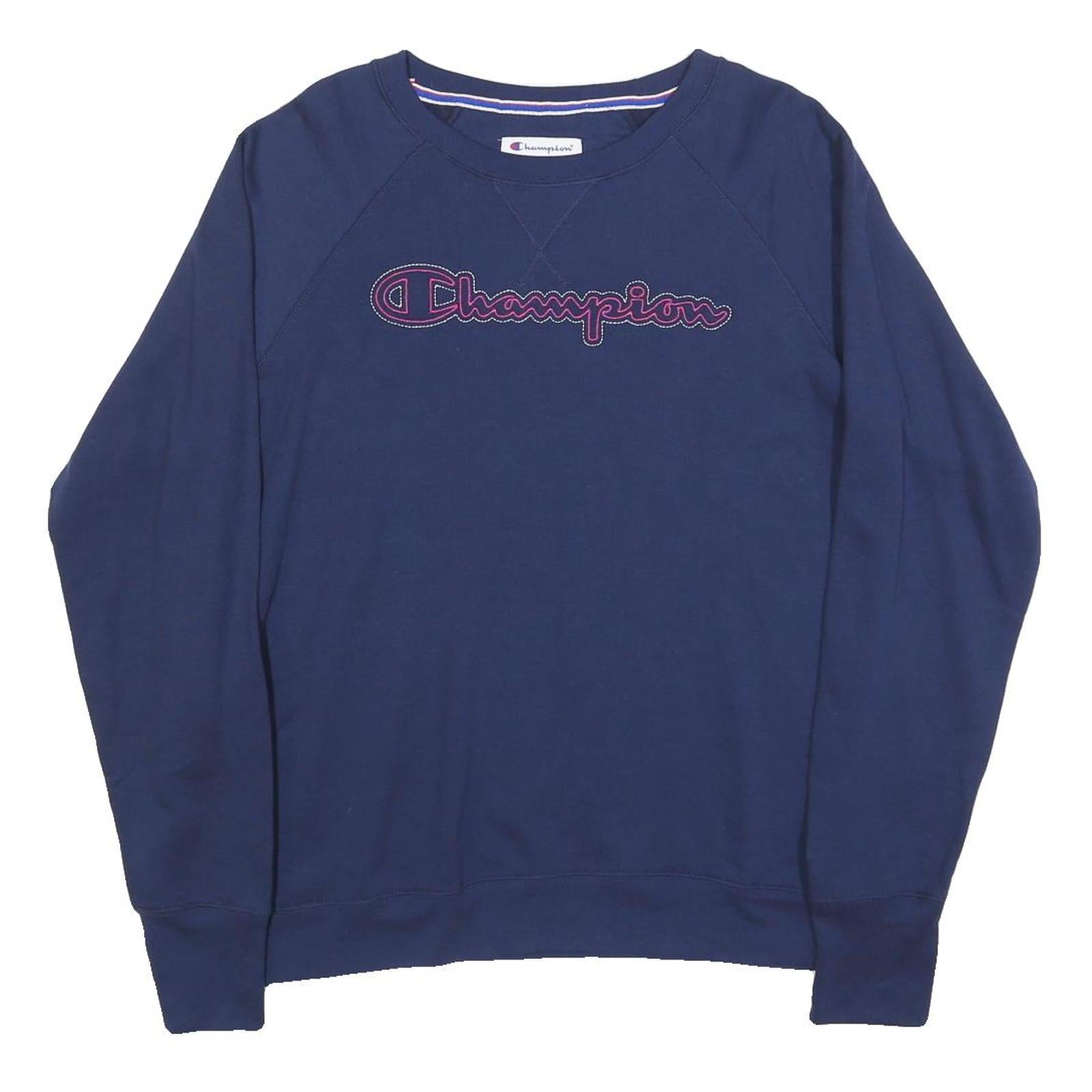 CHAMPION Womens Blue Crew Neck L Embroidered Logo Sweatshirt Long Sleeve