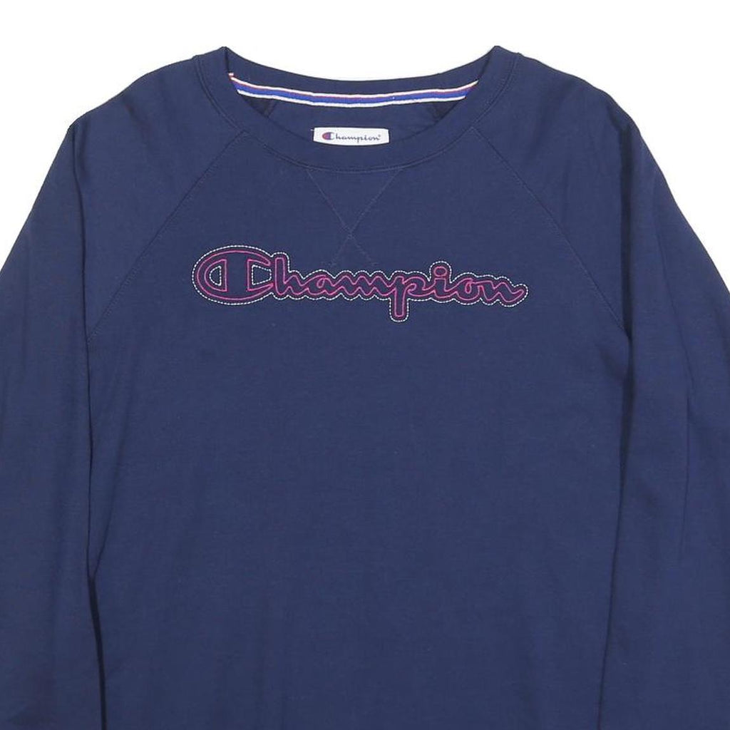 CHAMPION Womens Blue Crew Neck L Embroidered Logo Sweatshirt Long Sleeve